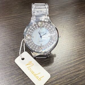 Silver Women's Quartz Watch with Crystal Details